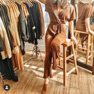 Lush Cappuccino Pleated Jumpsuit